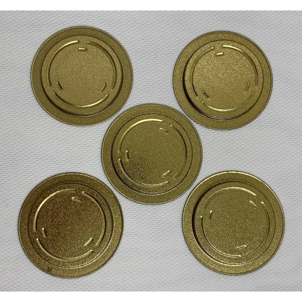Vintage Hawaiian Islands Souvenir Coaster Set Of 5 Black Gold Steel Map Hibuscus